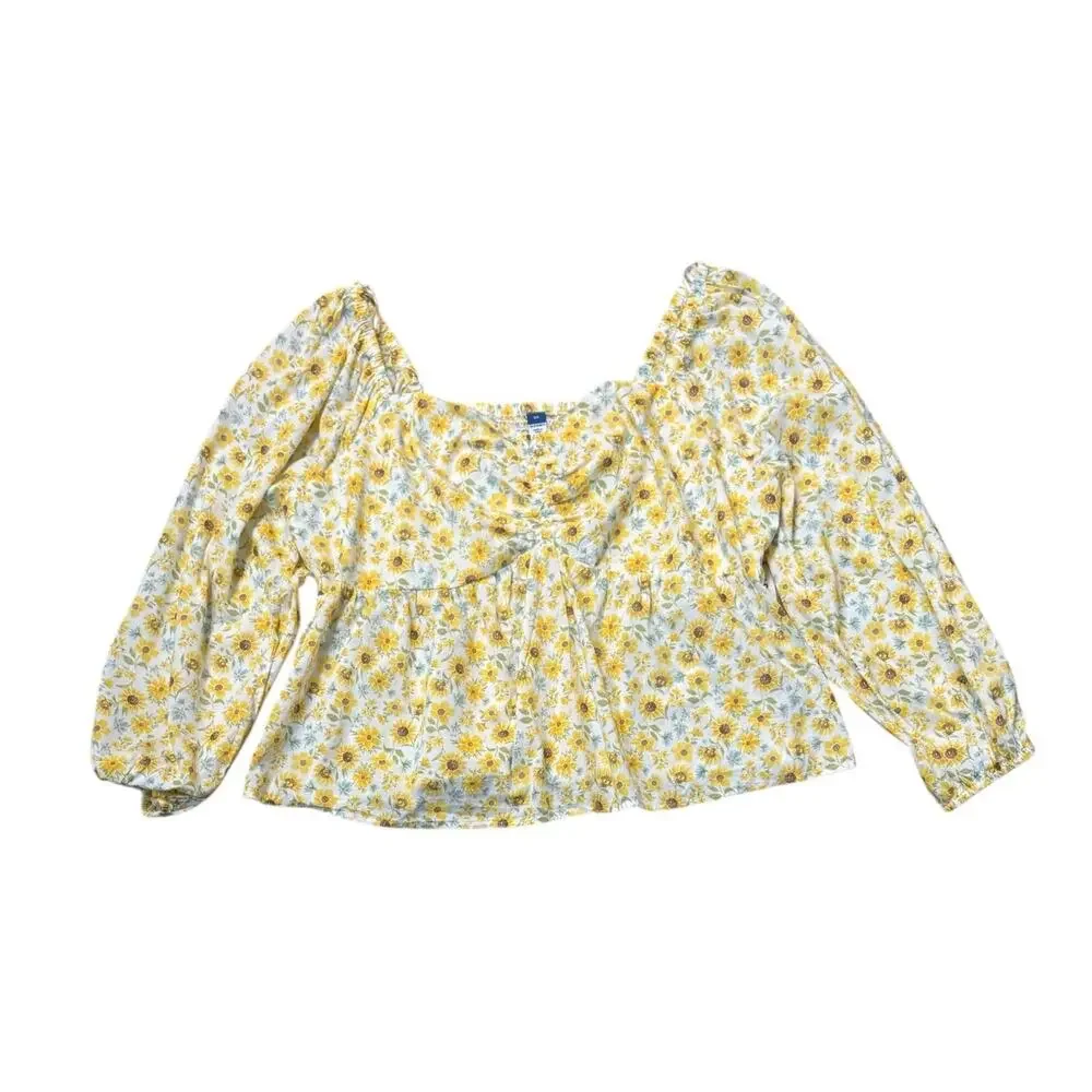 NWT Old Navy Cotton Sunflower Print‎ Babydoll Peasant Top Smocked 2X Blouse Plus